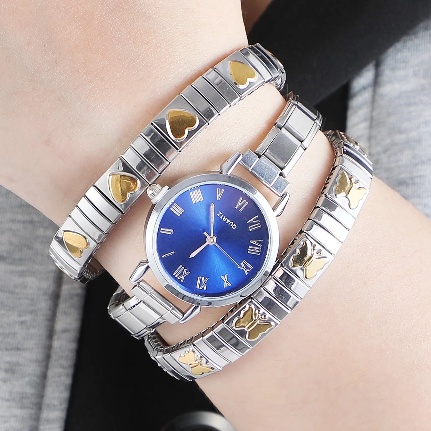 1PC Fashion Stainless Steel Round and Square Simple Watch Bracelet Bangle for Friend Birthday Men's Women's DIY Jewelry Gifts
