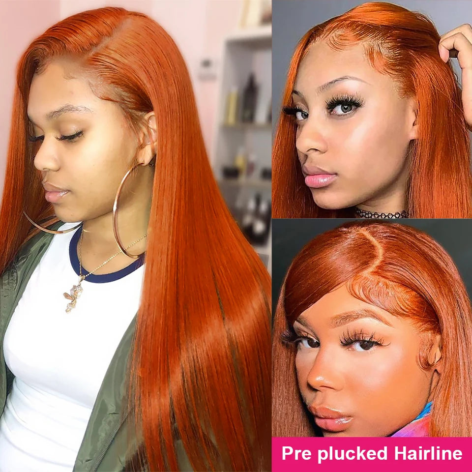13x4 Orange Ginger Straight Lace Front Wigs Pre Plucked 350 Brazilian Human Hair Wig Female Sale 13x6 Ginger HD Lace Frontal Wig