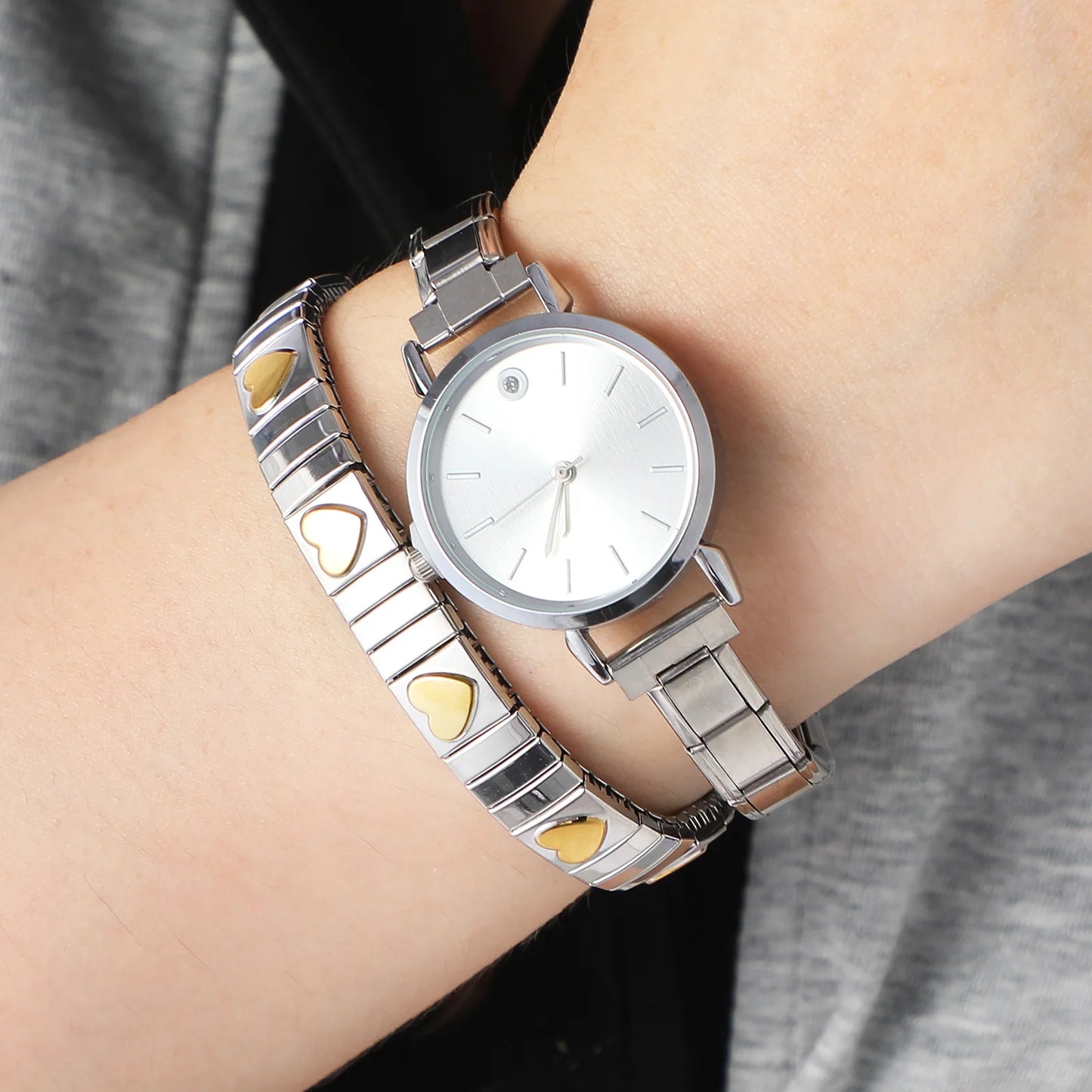 1PC Fashion Stainless Steel Round and Square Simple Watch Bracelet Bangle for Friend Birthday Men's Women's DIY Jewelry Gifts
