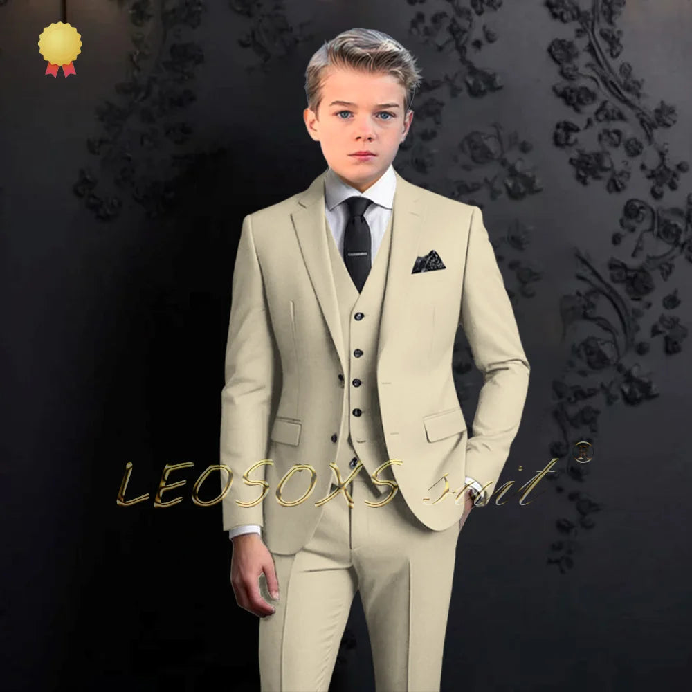 Boys formal suit 3 piece suit, custom notch lapel party wedding (jacket + vest + pants) elegant suit for children aged 2~16