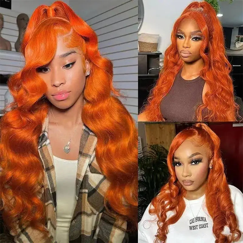 Ginger Orange Honey Blonde Color Body Wave Full Soft 13X4 HD Lace Frontal Wig