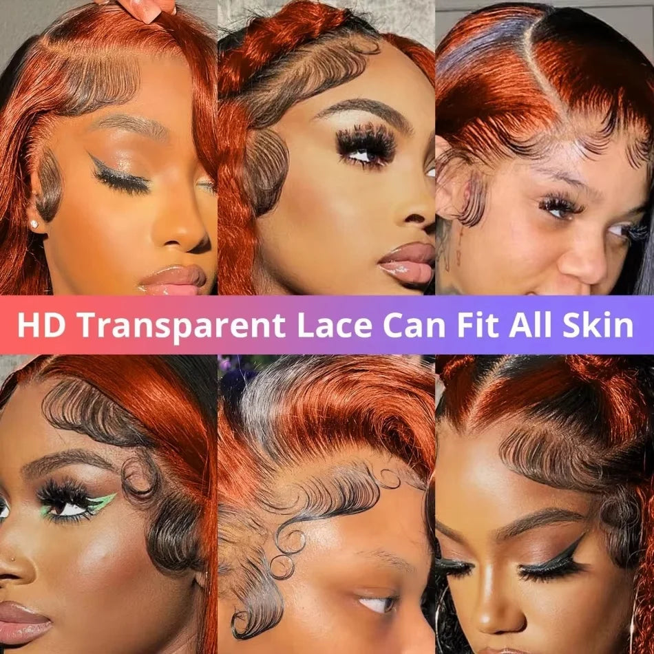 200 Density Ombre human Hair Wig Highlight Ginger Orange Brazilian 13X6 Hd Lace Front Wig Body Wave Pre-pluck Lace Frontal Wig