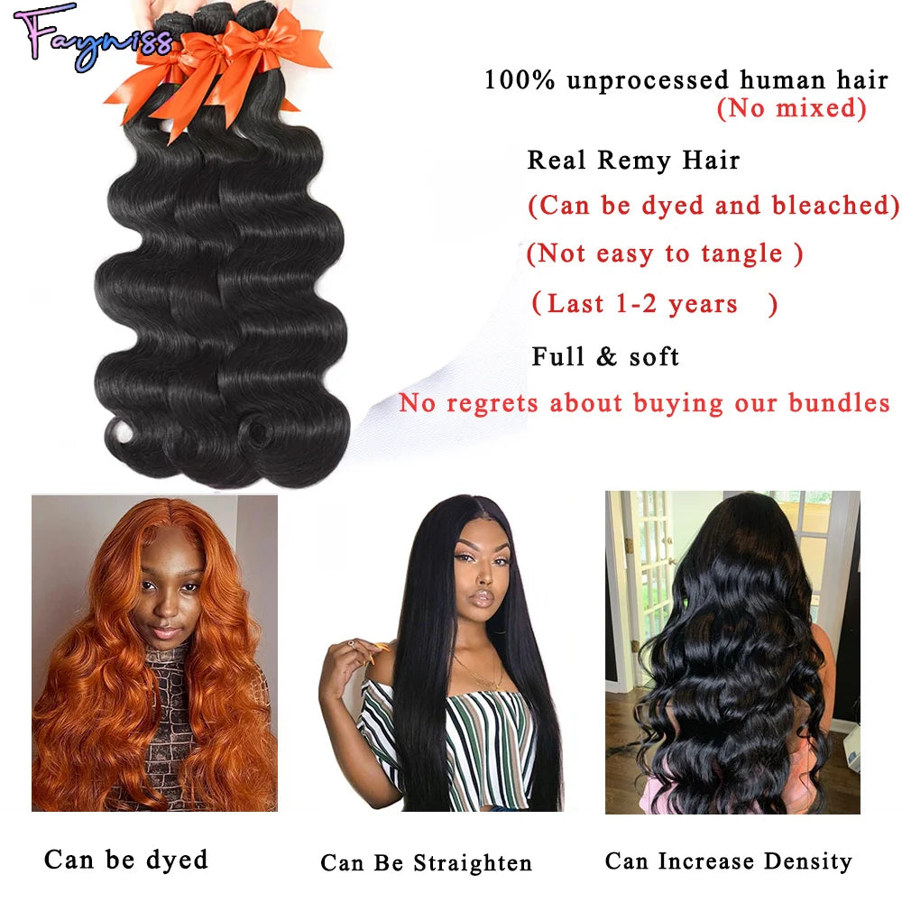 Fayniss Body Wave Human Hair Weave 1/3/4 Bundles Brazilian Raw Remy Human Hair Bundles 100% Unprocessed Human Hair Extension