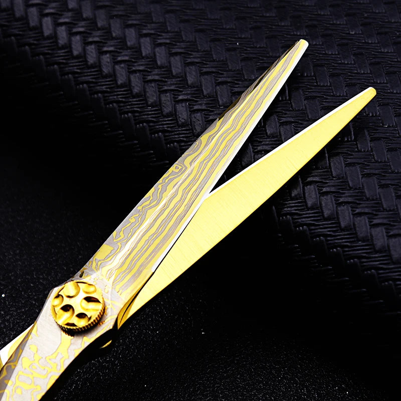 Damascus Hairdressing scissors Gold Professional 6 '' Flower screw haircut thinning barber tools shears hair cutting scissors