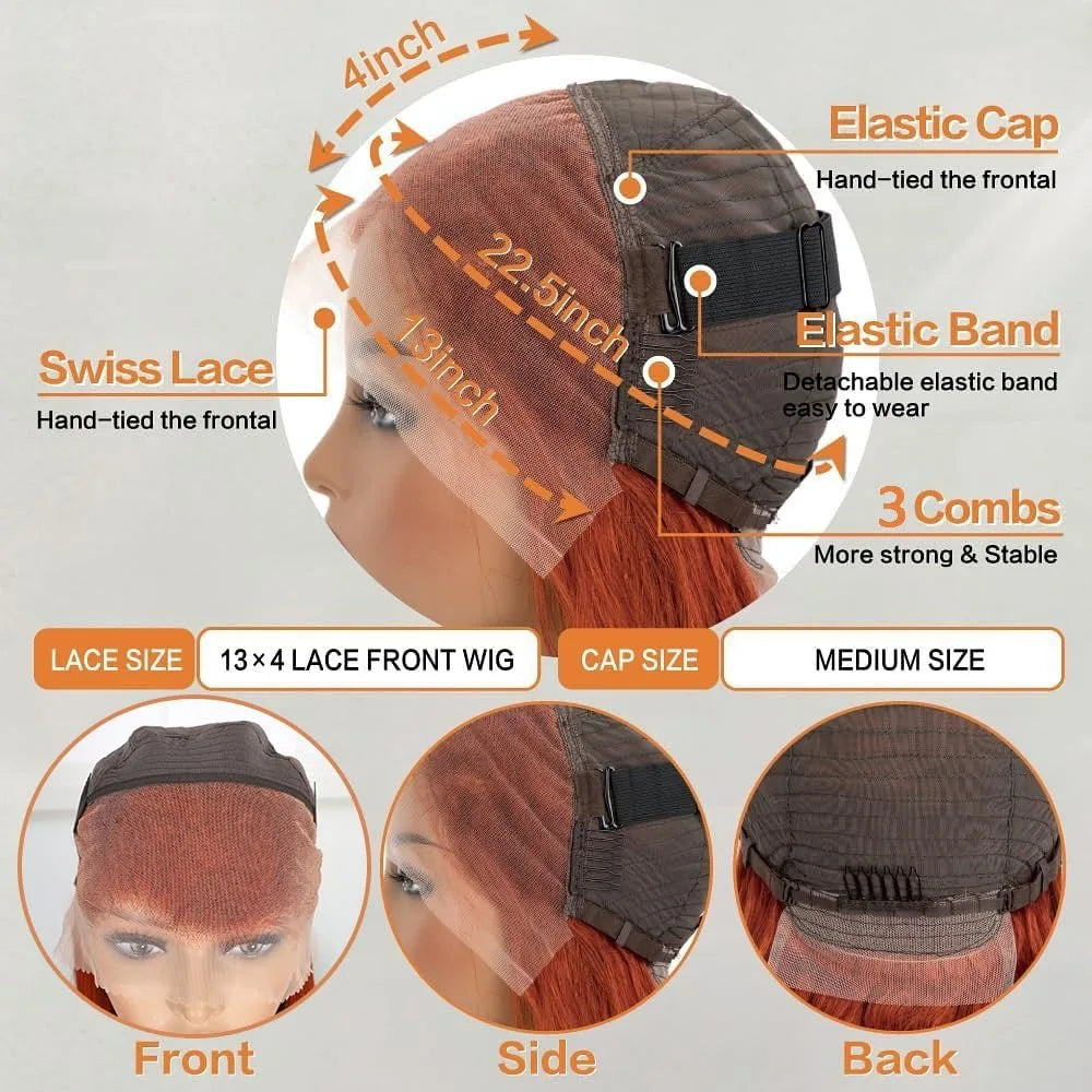 Ginger Human Hair Wig Body Wave Frontal Wig 13X6 Human Hair 30 Inch Lace Front Wigs Colored Brazilian Hair For Women 200 Density