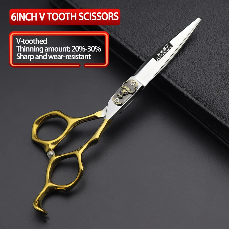 Damascus Hairdressing scissors Gold Professional 6 '' Flower screw haircut thinning barber tools shears hair cutting scissors