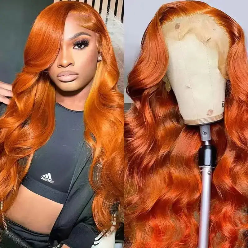 Ginger Orange Honey Blonde Color Body Wave Full Soft 13X4 HD Lace Frontal Wig
