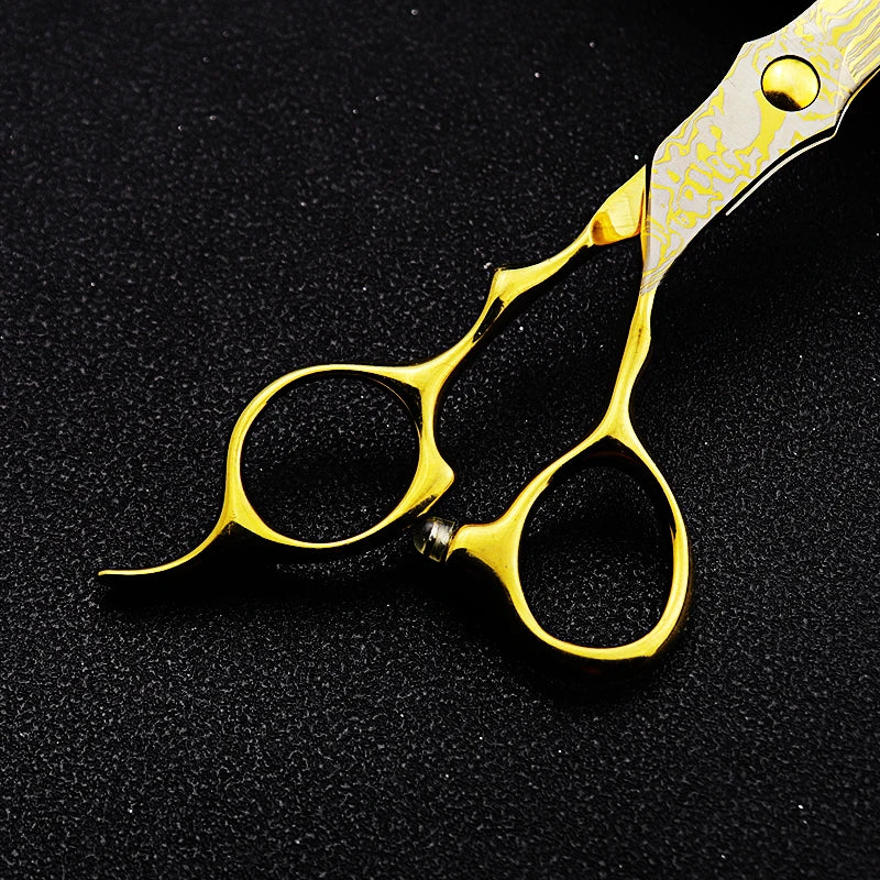 Damascus Hairdressing scissors Gold Professional 6 '' Flower screw haircut thinning barber tools shears hair cutting scissors