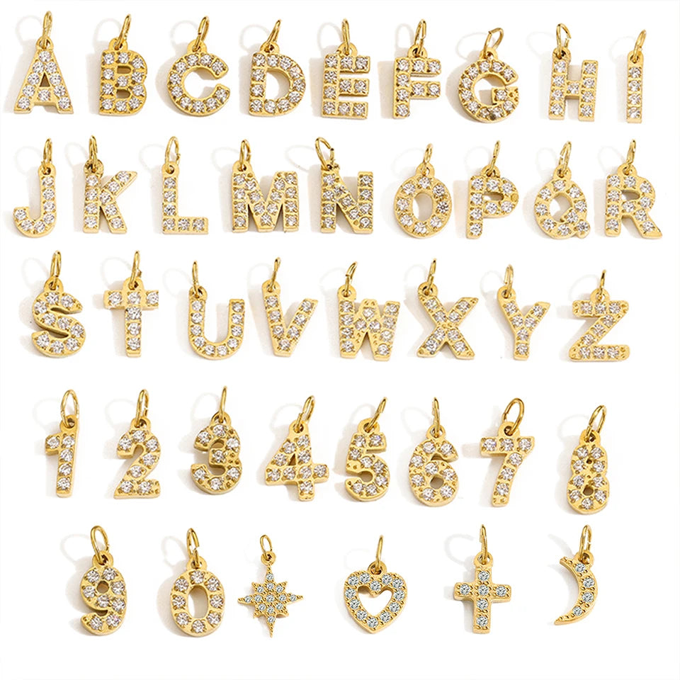 eManco Luxury Zirconia Alphanumeric Pendant Stainless Steel Gold Plated DIY Necklace Wholesale
