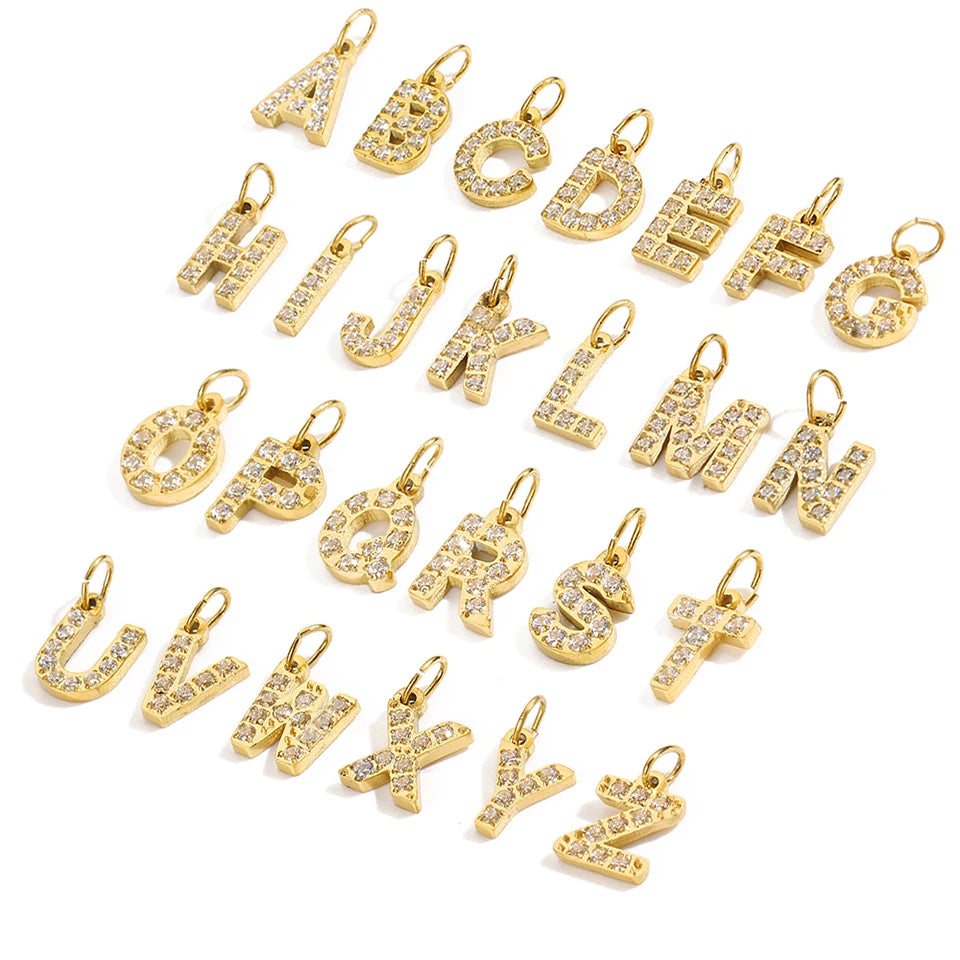 eManco Luxury Zirconia Alphanumeric Pendant Stainless Steel Gold Plated DIY Necklace Wholesale