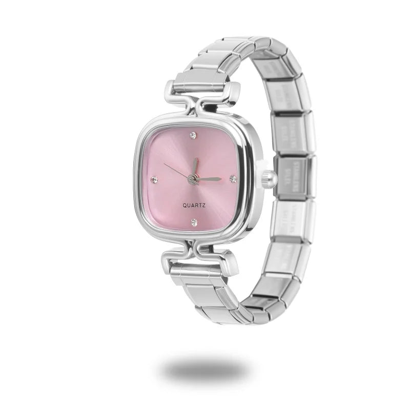 1PC Fashion Stainless Steel Round and Square Simple Watch Bracelet Bangle for Friend Birthday Men's Women's DIY Jewelry Gifts
