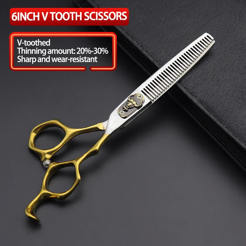 Damascus Hairdressing scissors Gold Professional 6 '' Flower screw haircut thinning barber tools shears hair cutting scissors