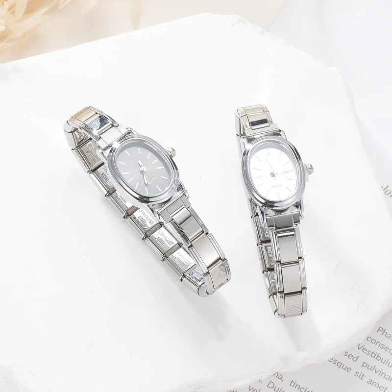 1PC Fashion Stainless Steel Round and Square Simple Watch Bracelet Bangle for Friend Birthday Men's Women's DIY Jewelry Gifts