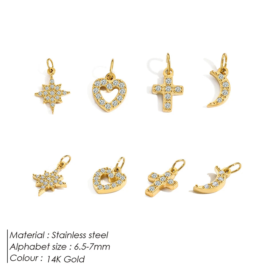 eManco Luxury Zirconia Alphanumeric Pendant Stainless Steel Gold Plated DIY Necklace Wholesale
