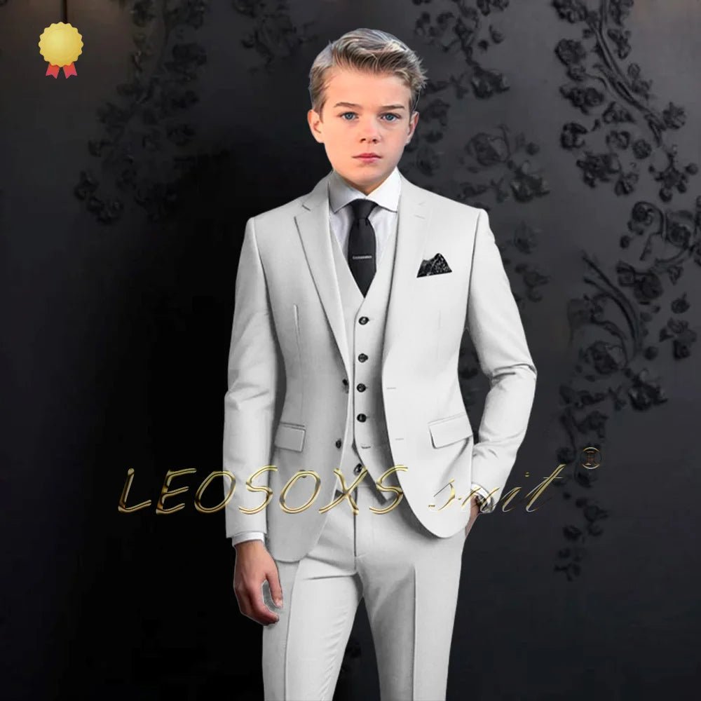 Boys formal suit 3 piece suit, custom notch lapel party wedding (jacket + vest + pants) elegant suit for children aged 2~16