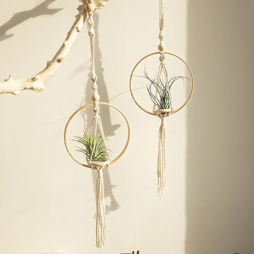 Macrame Air Hanging Planter Flower Pots Boho Home Decor Rope Plant Holder Woven Basket Balcony Garden Bedroom Decorative Gift