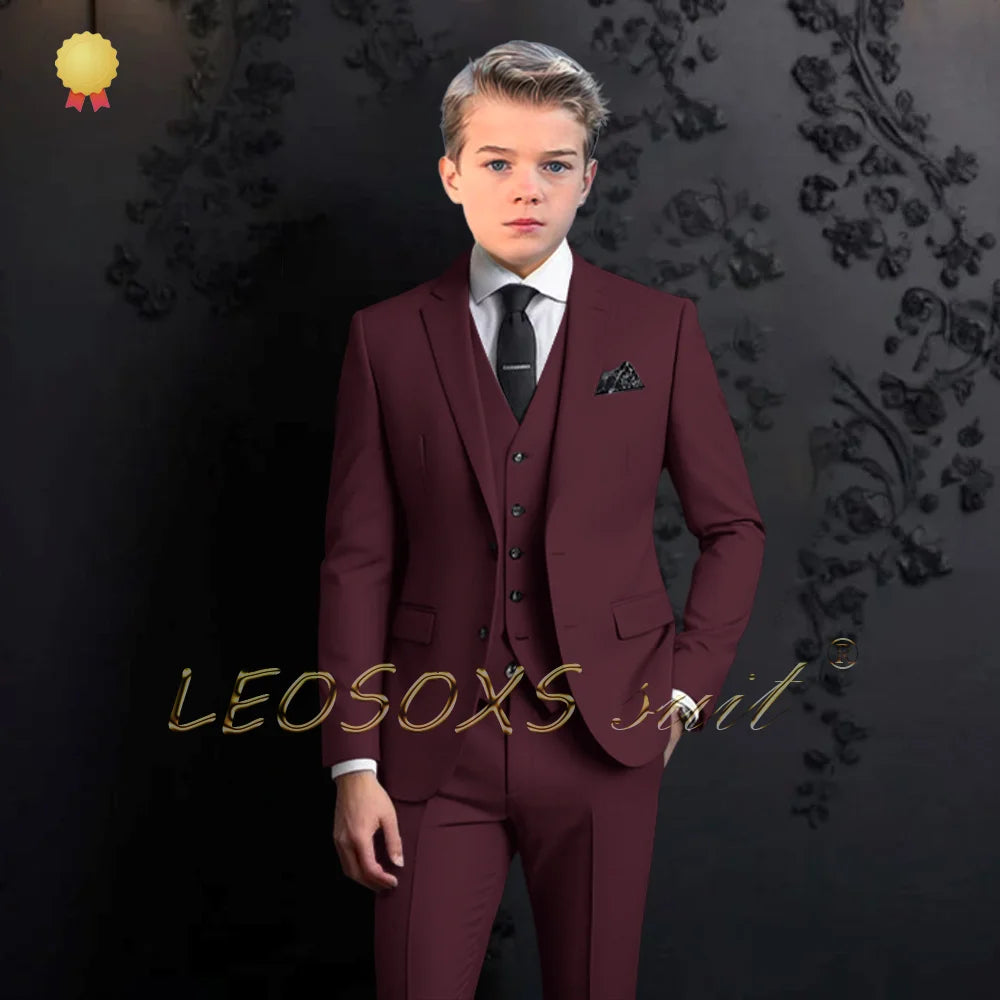 Boys formal suit 3 piece suit, custom notch lapel party wedding (jacket + vest + pants) elegant suit for children aged 2~16