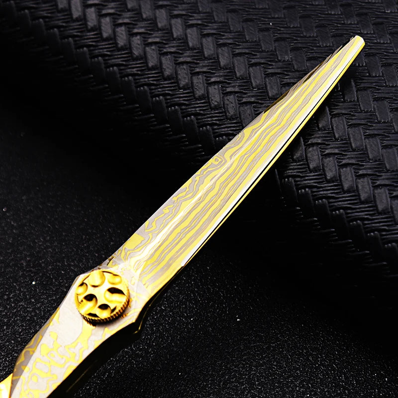 Damascus Hairdressing scissors Gold Professional 6 '' Flower screw haircut thinning barber tools shears hair cutting scissors
