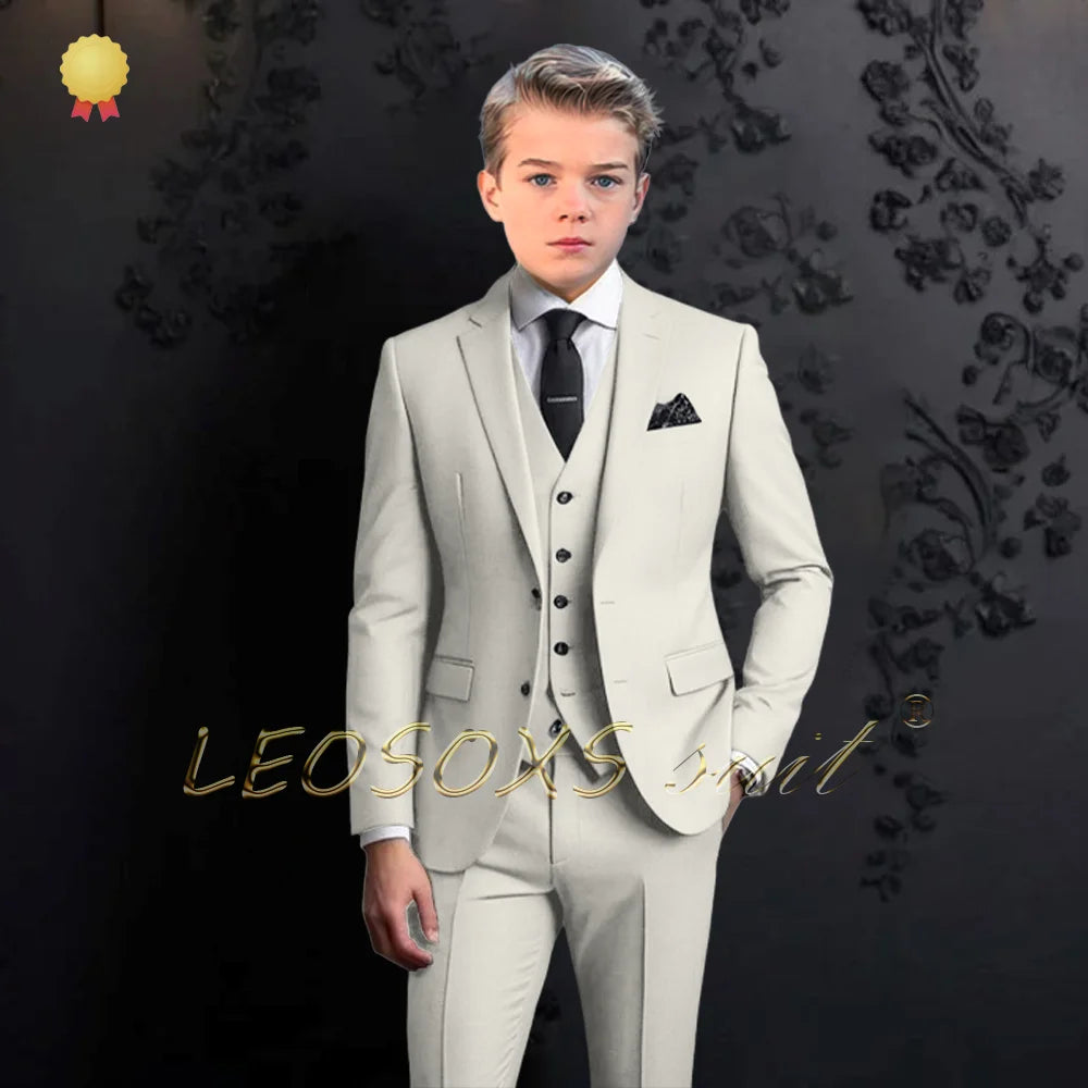 Boys formal suit 3 piece suit, custom notch lapel party wedding (jacket + vest + pants) elegant suit for children aged 2~16