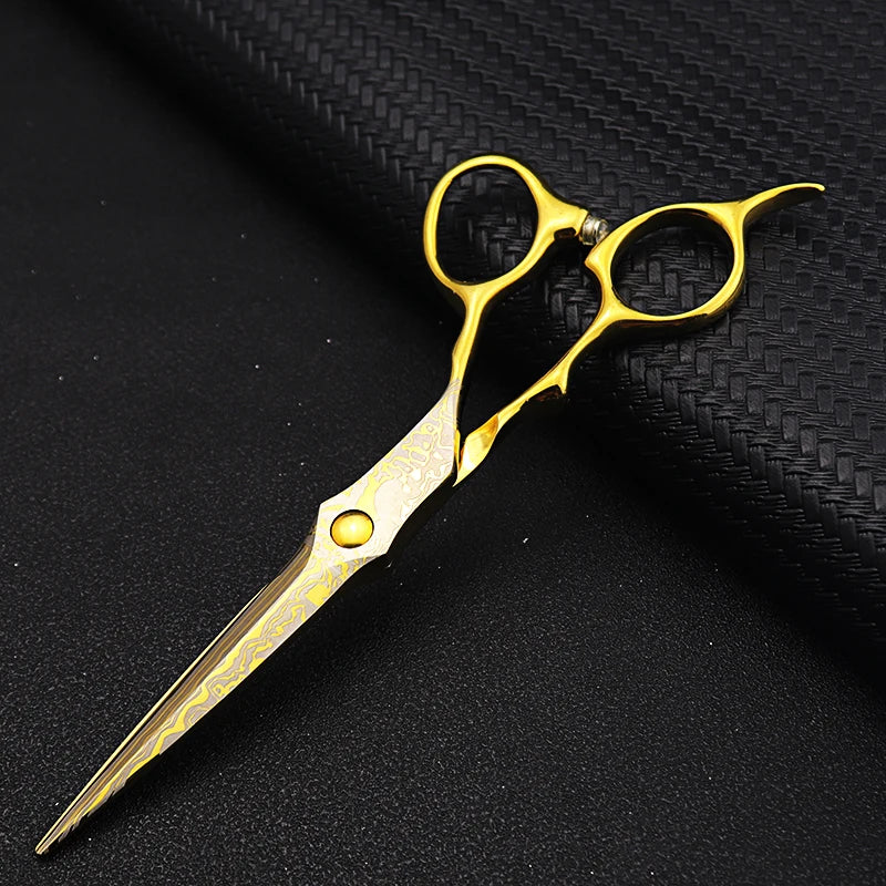 Damascus Hairdressing scissors Gold Professional 6 '' Flower screw haircut thinning barber tools shears hair cutting scissors