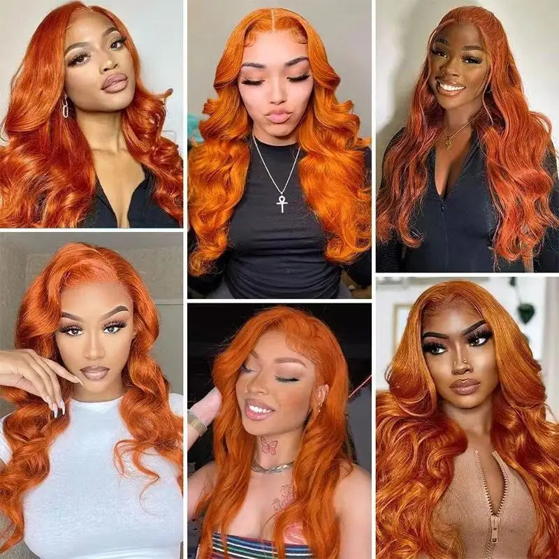 Ginger Orange Honey Blonde Color Body Wave Full Soft 13X4 HD Lace Frontal Wig