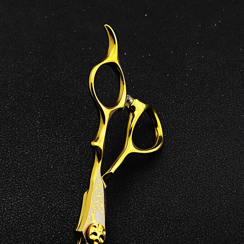 Damascus Hairdressing scissors Gold Professional 6 '' Flower screw haircut thinning barber tools shears hair cutting scissors