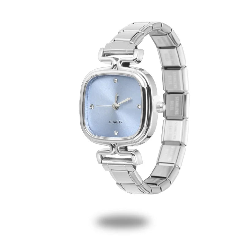1PC Fashion Stainless Steel Round and Square Simple Watch Bracelet Bangle for Friend Birthday Men's Women's DIY Jewelry Gifts