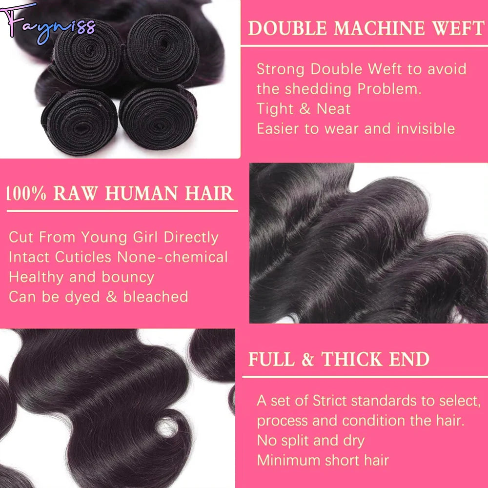 Fayniss Body Wave Human Hair Weave 1/3/4 Bundles Brazilian Raw Remy Human Hair Bundles 100% Unprocessed Human Hair Extension