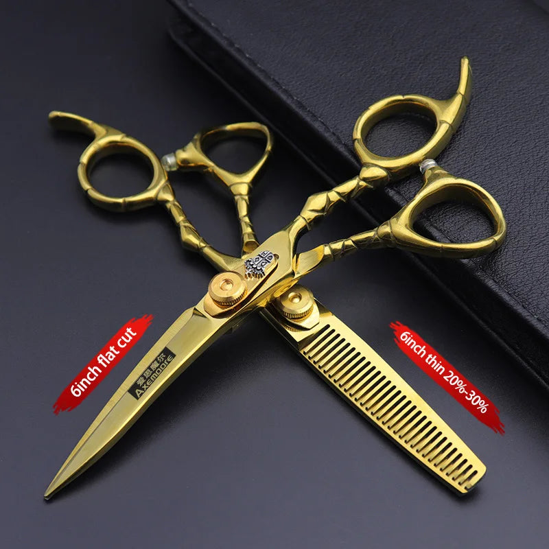 Damascus Hairdressing scissors Gold Professional 6 '' Flower screw haircut thinning barber tools shears hair cutting scissors