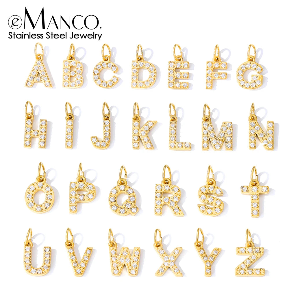 eManco Luxury Zirconia Alphanumeric Pendant Stainless Steel Gold Plated DIY Necklace Wholesale