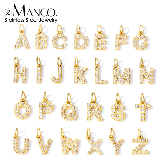 eManco Luxury Zirconia Alphanumeric Pendant Stainless Steel Gold Plated DIY Necklace Wholesale