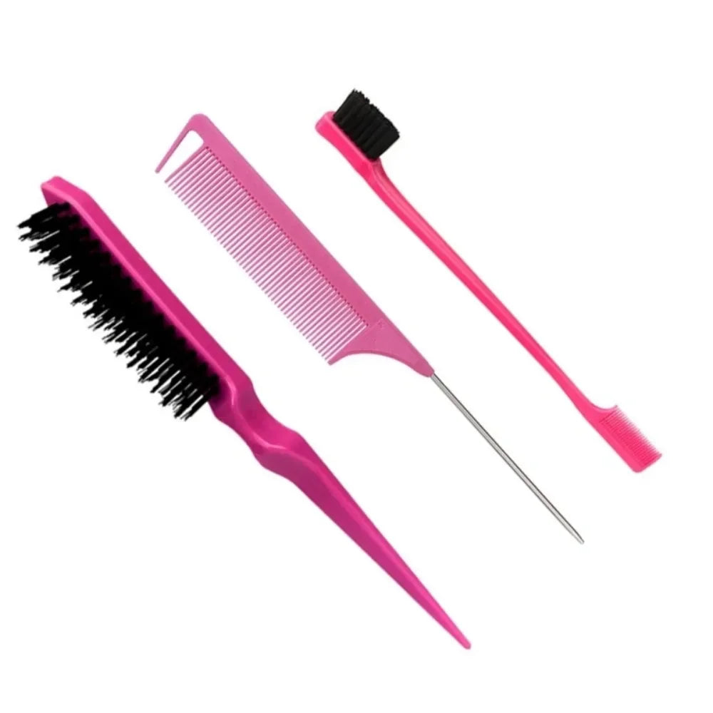 3Pcs Slick Back Hair Brush Set Bristle Hair Brush Brush Teasing Comb for Women Black Hair