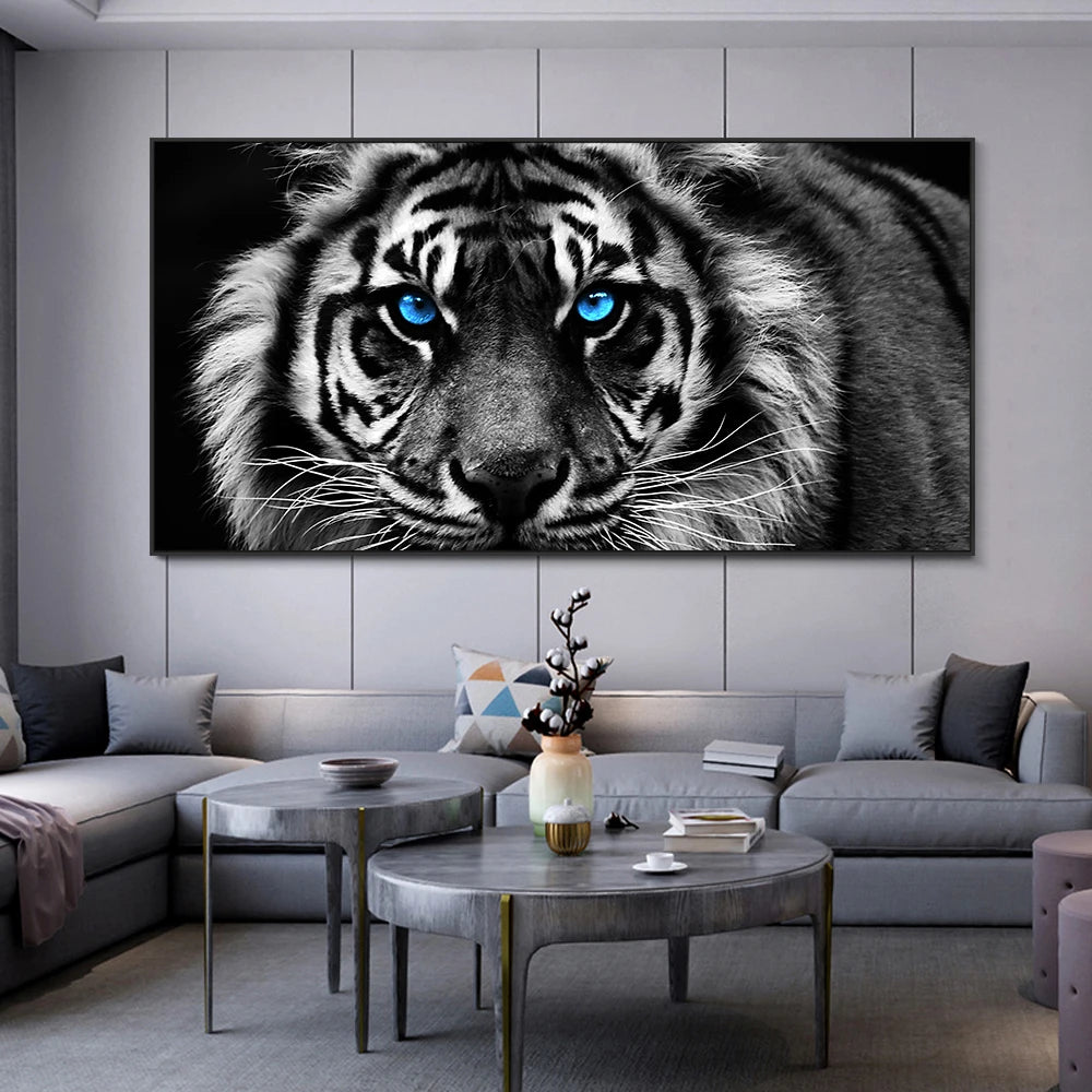 Modern Prints Canvas Art Black and White Tiger Head Painting Wall Art Posters Animal Art Picture Cuadros For Home Decor