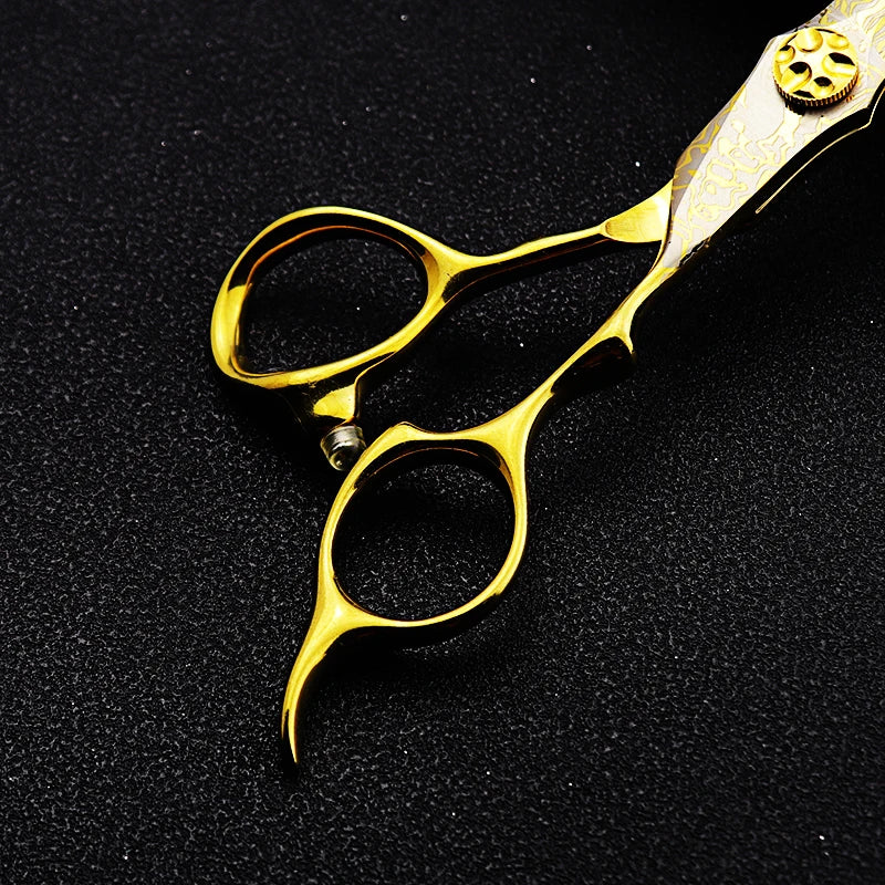 Damascus Hairdressing scissors Gold Professional 6 '' Flower screw haircut thinning barber tools shears hair cutting scissors
