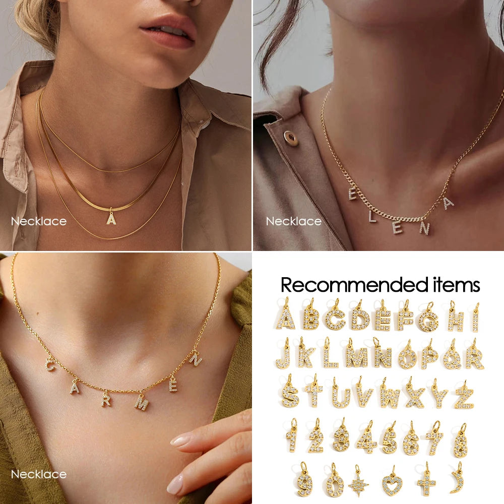 eManco Luxury Zirconia Alphanumeric Pendant Stainless Steel Gold Plated DIY Necklace Wholesale