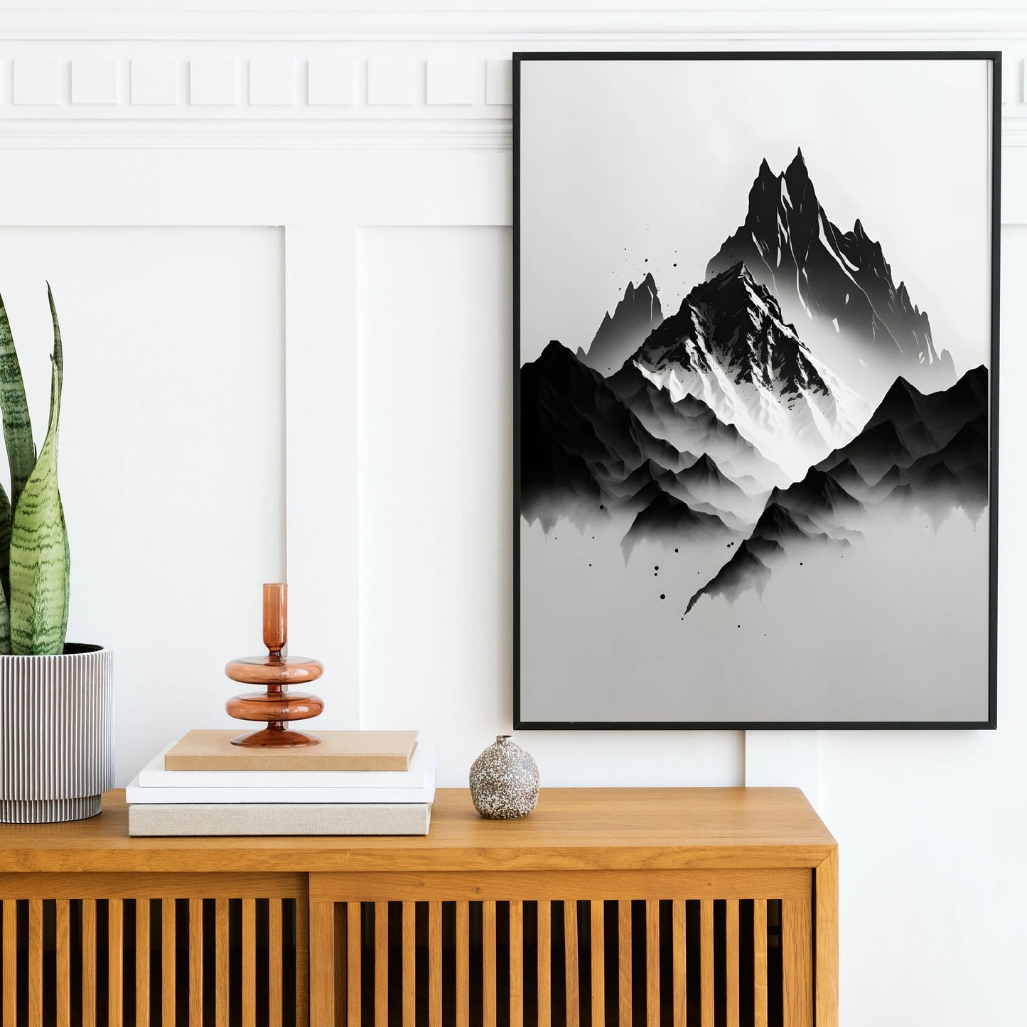 Minimalist Black and White Mountain Tree Crow Landscape Poster Print Canvas Painting Abstract Wall Art Living Room Home Decor