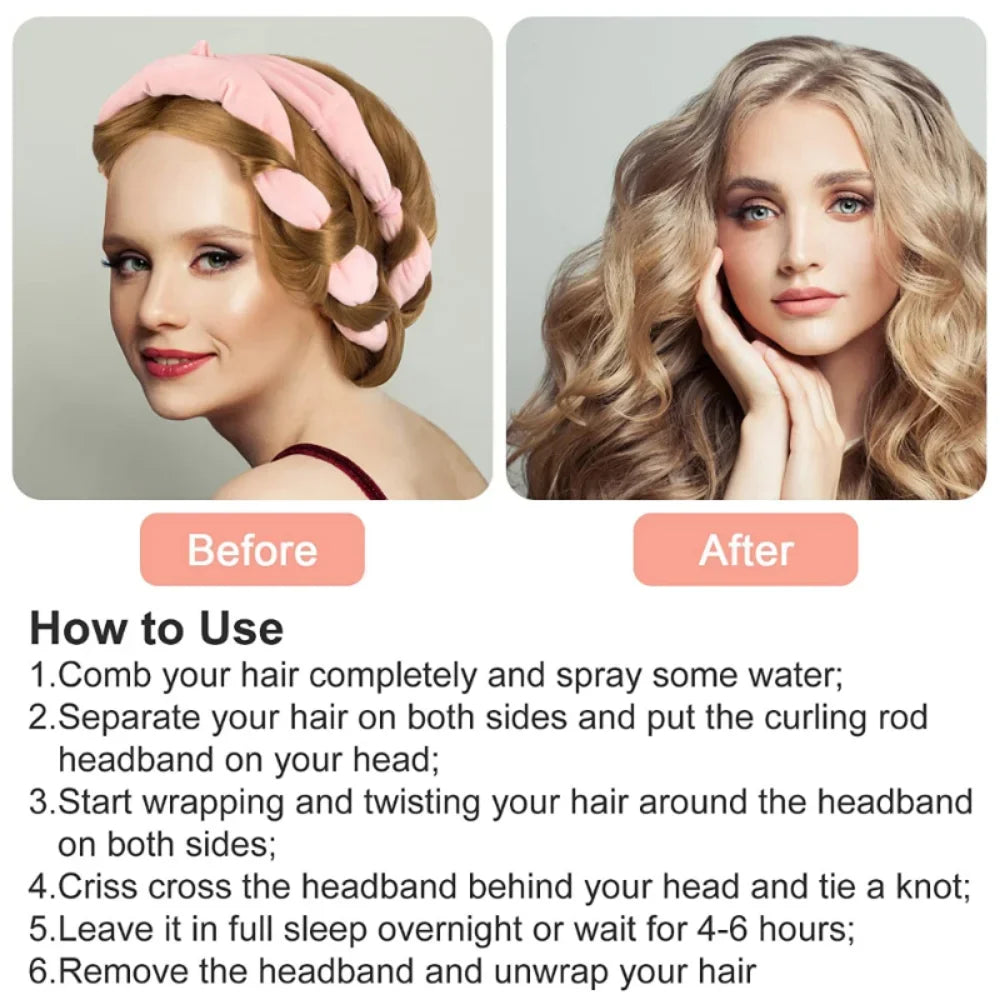 Heatless Curling Rod Headband Hair Curlers No Heat Ribbon Lazy Hair Rollers Silk Curls Sleeping Soft Headband Hair Styling Tools