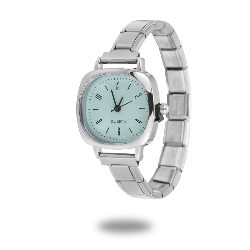 1PC Fashion Stainless Steel Round and Square Simple Watch Bracelet Bangle for Friend Birthday Men's Women's DIY Jewelry Gifts
