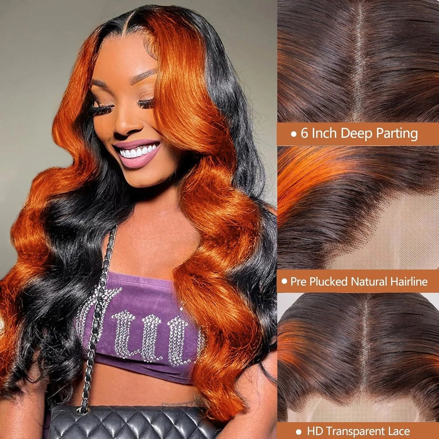 200 Density Ombre human Hair Wig Highlight Ginger Orange Brazilian 13X6 Hd Lace Front Wig Body Wave Pre-pluck Lace Frontal Wig