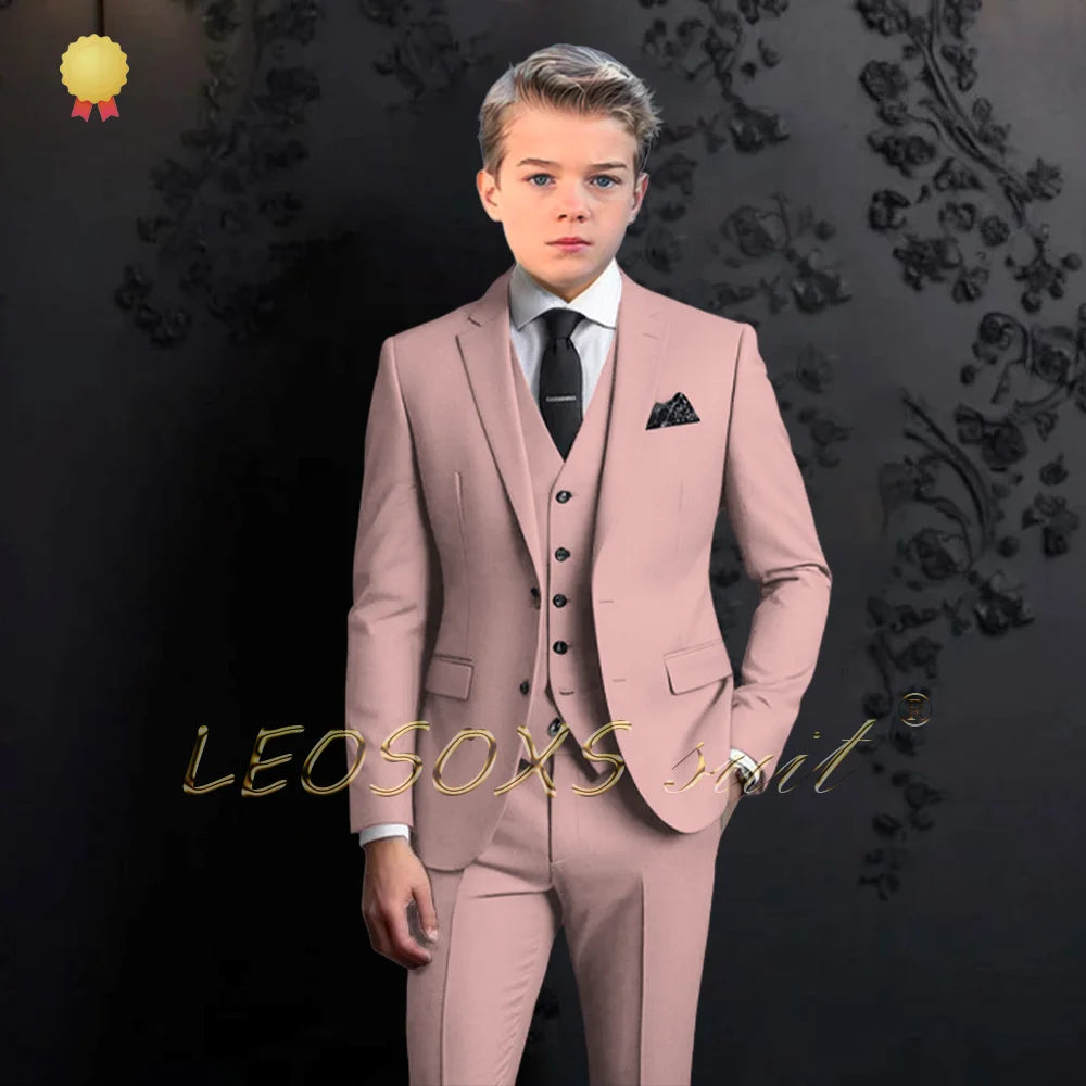 Boys formal suit 3 piece suit, custom notch lapel party wedding (jacket + vest + pants) elegant suit for children aged 2~16