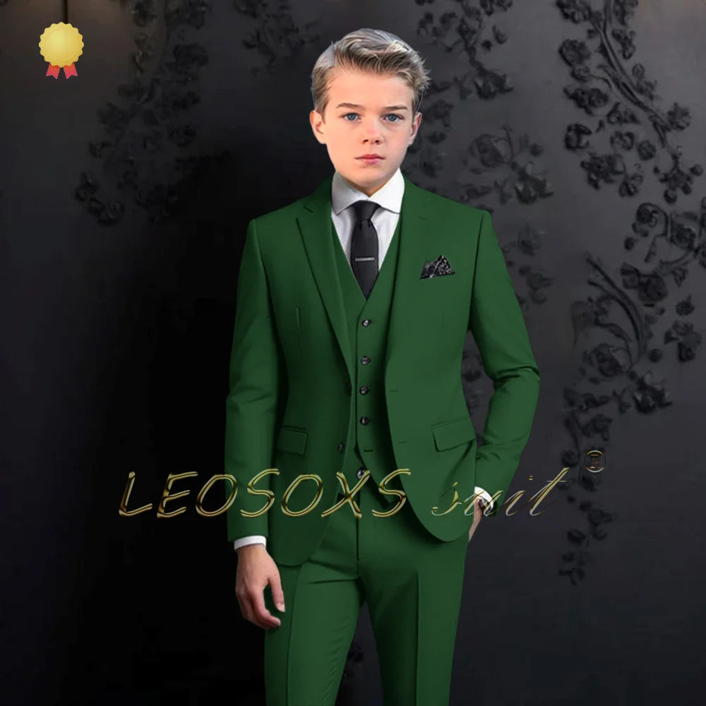 Boys formal suit 3 piece suit, custom notch lapel party wedding (jacket + vest + pants) elegant suit for children aged 2~16
