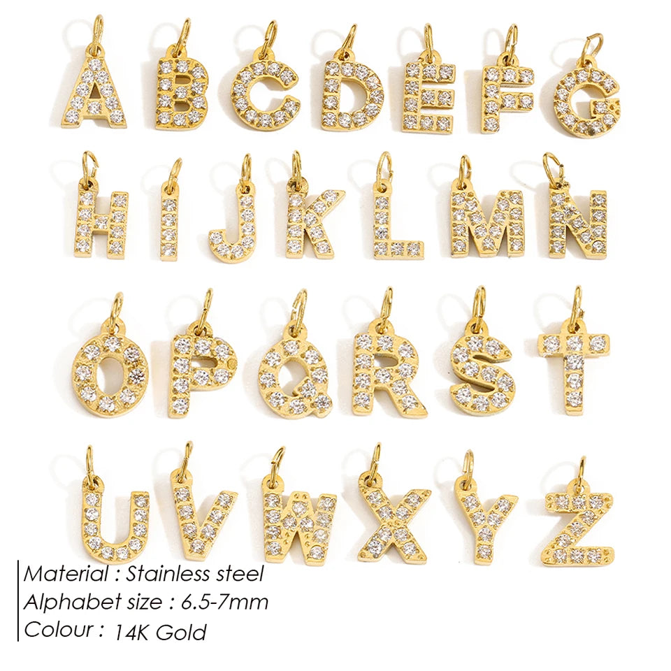 eManco Luxury Zirconia Alphanumeric Pendant Stainless Steel Gold Plated DIY Necklace Wholesale