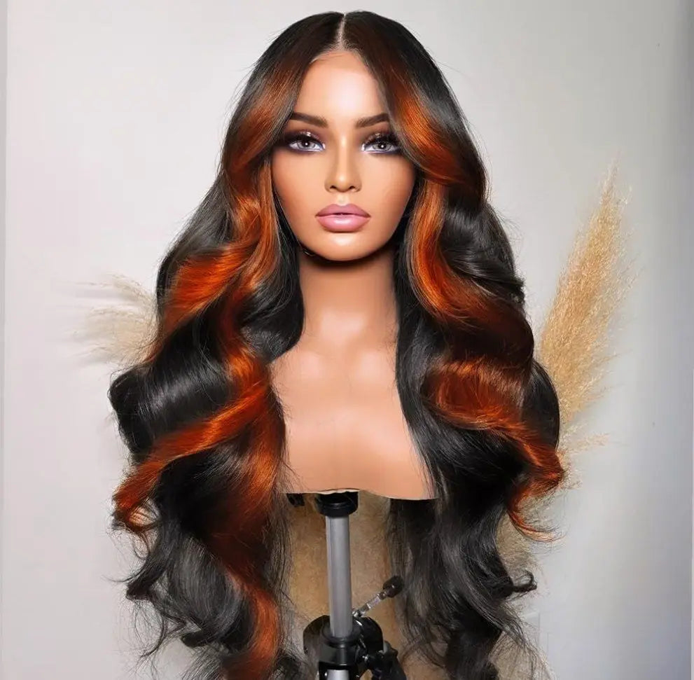 200 Density Ombre human Hair Wig Highlight Ginger Orange Brazilian 13X6 Hd Lace Front Wig Body Wave Pre-pluck Lace Frontal Wig