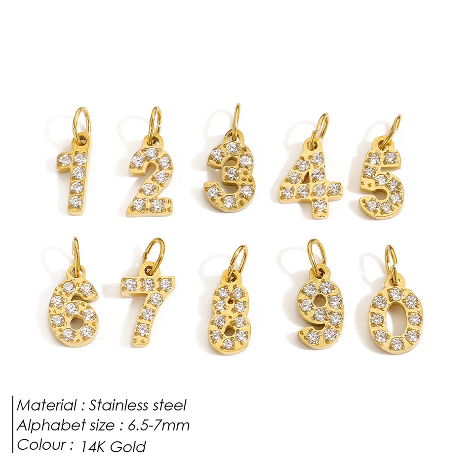 eManco Luxury Zirconia Alphanumeric Pendant Stainless Steel Gold Plated DIY Necklace Wholesale