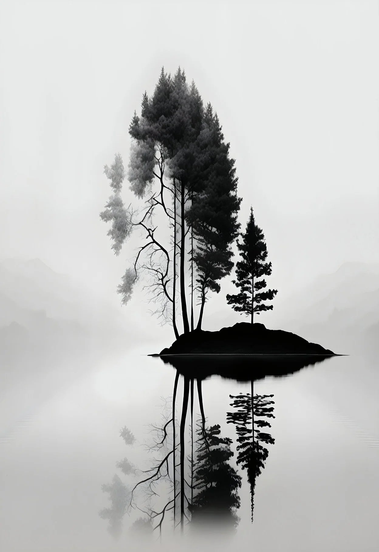 Minimalist Black and White Mountain Tree Crow Landscape Poster Print Canvas Painting Abstract Wall Art Living Room Home Decor
