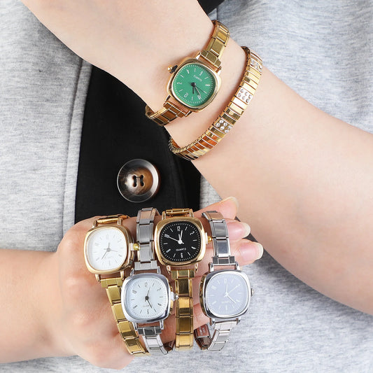 1PC Fashion Stainless Steel Round and Square Simple Watch Bracelet Bangle for Friend Birthday Men's Women's DIY Jewelry Gifts