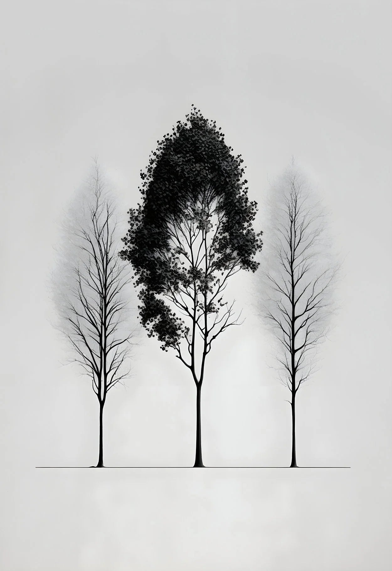 Minimalist Black and White Mountain Tree Crow Landscape Poster Print Canvas Painting Abstract Wall Art Living Room Home Decor