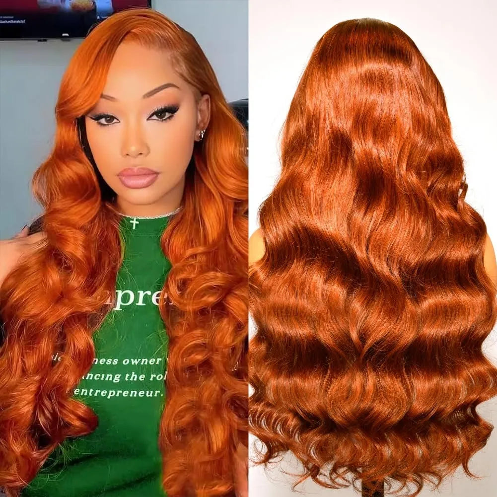 Ginger Human Hair Wig Body Wave Frontal Wig 13X6 Human Hair 30 Inch Lace Front Wigs Colored Brazilian Hair For Women 200 Density