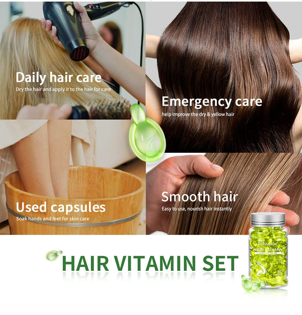 6pcs Moroccan Vitamin Oil Hair Care Essence Damaged Nutrition Repair Hair Splitting Improvement Treatment Products 60 Capsules