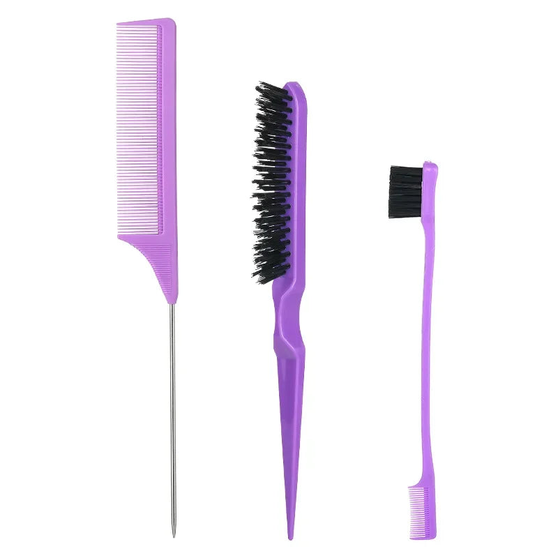 3Pcs Slick Back Hair Brush Set Bristle Hair Brush Brush Teasing Comb for Women Black Hair